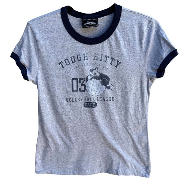 Looney Tunes Tops - Looney Tunes Vintage Y2K Tough Kitty Volleyball League Ringer Babydoll Tee M